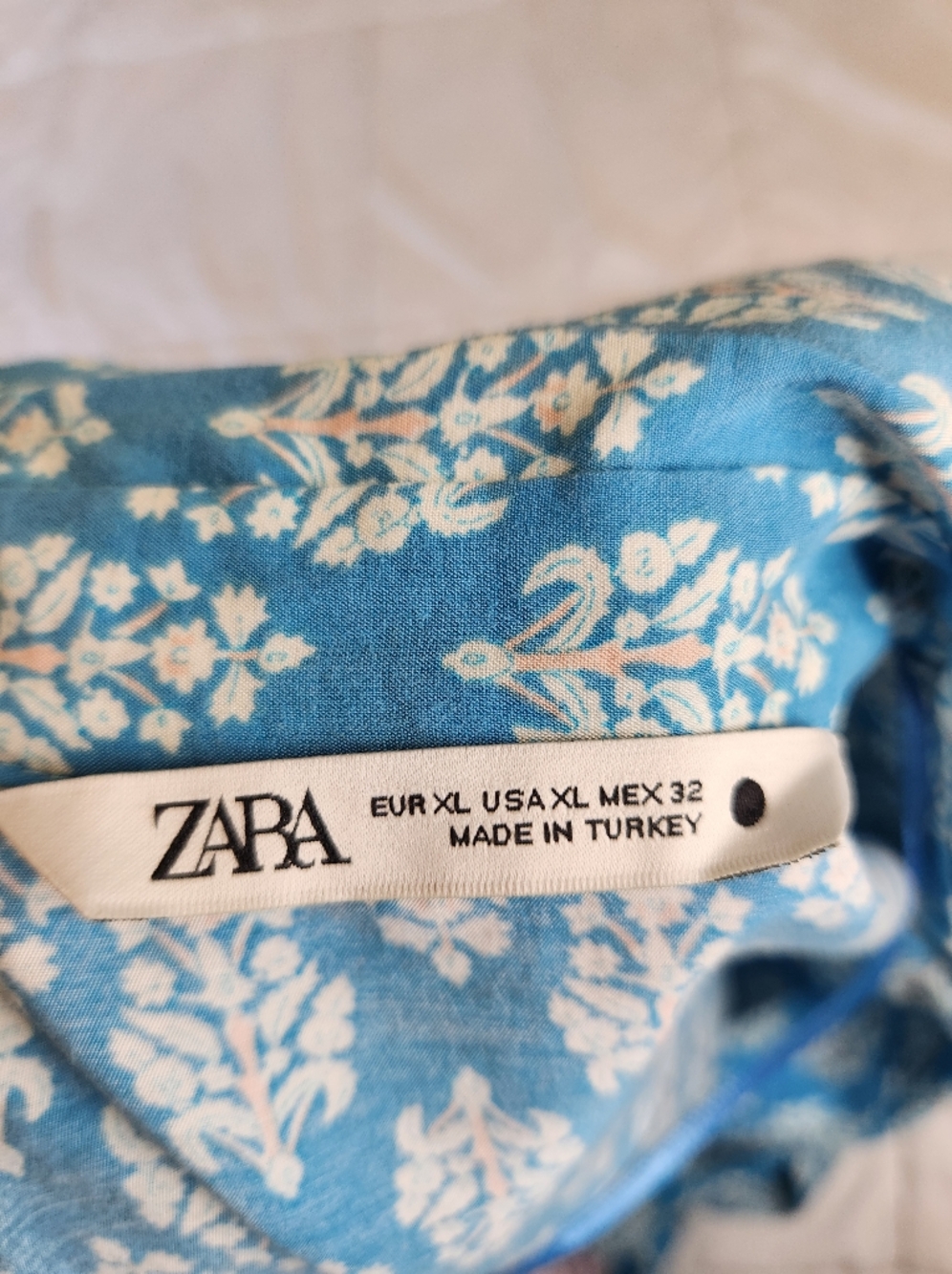 ZARA Blue & White Floral Print Short Shirt Dress With Ruffle Womens XL - Picture 7 of 12